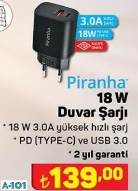 PİRANHA 18 W DUVAR ŞARJI PİRANHA 18 W DUVAR ŞARJI